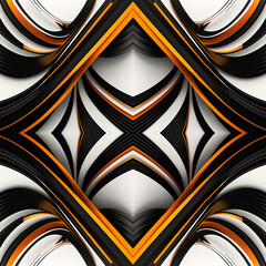 Abstract geometric modern design art pattern with symmetric lines of black and orange tones on white background with shadows