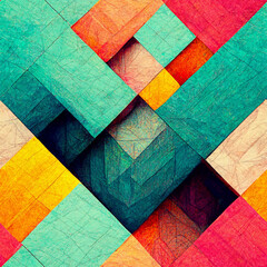 Geometric shapes pattern with textured colorful rectangles