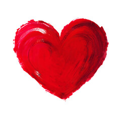 Hand-drawn painted red heart, element for design. Beautiful Grunge heart. Valentine's day. Beautiful, cool Splash Love illustration.