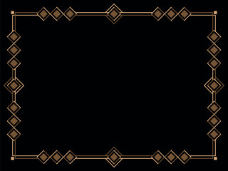 Art deco frame. Vintage linear border. Design a template for invitations, leaflets and greeting cards. Geometric golden frame. The style of the 1920s - 1930s. Vector illustration