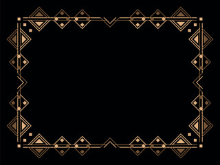 Art deco frame. Vintage linear border. Design a template for invitations, leaflets and greeting cards. Geometric golden frame. The style of the 1920s - 1930s. Vector illustration