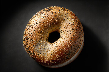 Bagel with sesame seeds, poppy seeds. Generative AI.