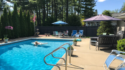 swimming in the pool in spring