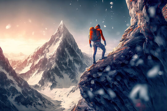 Bergsteiger in den Bergen Alpen Mountain Digital Art Abstrakte Illustration Generative Ai Hintergrund Background Cover Magazin