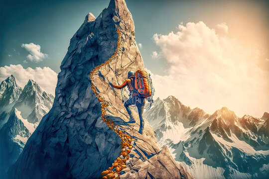 Bergsteiger in den Bergen Alpen Mountain Digital Art Abstrakte Illustration Generative Ai Hintergrund Background Cover Magazin