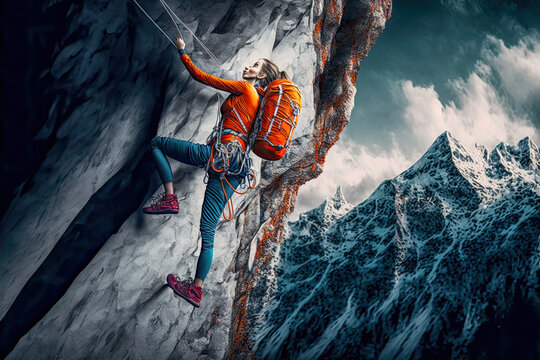 Bergsteiger in den Bergen Alpen Mountain Digital Art Abstrakte Illustration Generative Ai Hintergrund Background Cover Magazin