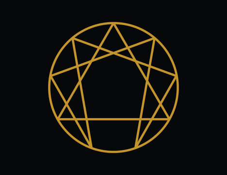 Enneagram symbol is a circle with nine points consists of a triangle and a hexagon enclosed within the circle. Used in The Fourth Way esoteric system by George Gurdjieff and Pyotr Ouspenski.