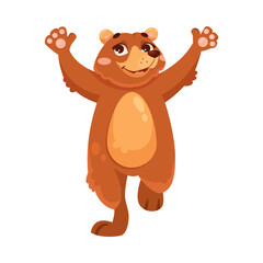 Funny Bear Animal Enjoying and Cheering with Happy Smiling Snout Vector Illustration