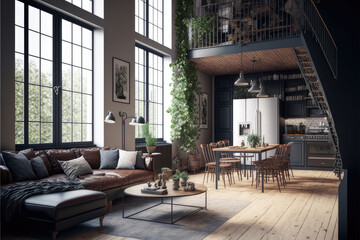Fototapeta na wymiar Scandinavian modern loft apartment