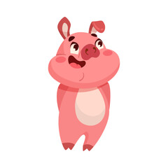 Funny Pink Pig Animal Enjoying and Cheering with Happy Smiling Snout Vector Illustration