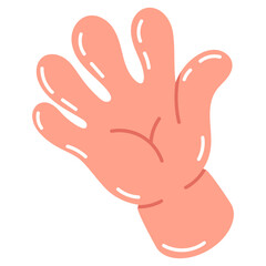 Obraz premium Cartoon waving comic hand. Doodle five-fingered hand, cute flat vector illustration. Comic book hand isolated on white background