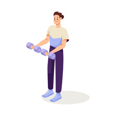 Man at Gym Lifting Dumbbell as Sport Training and Workout Vector Illustration