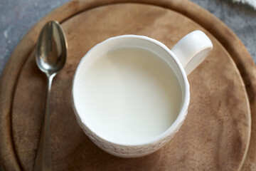 Probiotic kefir drink in a cup, top view