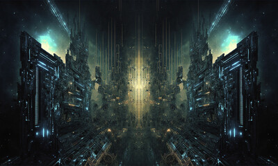 Fototapeta premium Fantasy futuristic neon corridor. AI