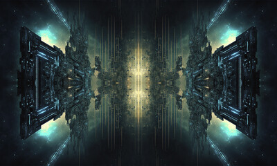 Obraz premium Fantasy futuristic neon corridor. AI