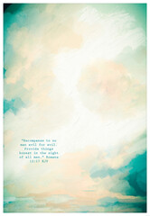 Impressionistic Peach & Aqua Cloudscape with Romans 12:17 KJV - Digital Painting/Illustration/Art/Artwork Background or Backdrop, or Wallpaper