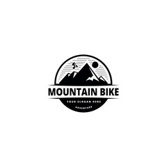 downhill bike logo template. Concept for shirt or logo, print, stamp or biking tourism.