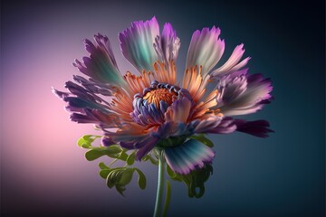  a colorful flower with a blue background and a purple background with a pink center and a blue center with a green center and a green center.  generative ai