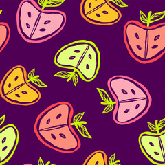Apple seamless pattern. Fruit repeat print. Cartoon endless ornament.