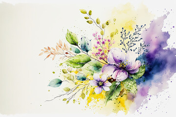 ai generated illustration of watercolor flowers on white background