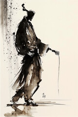 illustration of japanese traditional woman with a sword