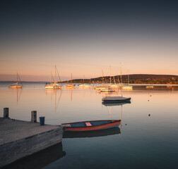 Fototapeta premium Relaxing morning at lake Balaton with sailboats in the summer