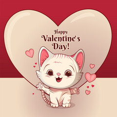 Happy kitten spread its paws wide in greeting, ready to hug you. Behind the cute kitty is a big heart. Valentine's Day greeting card. Mother's day, Hug your cat day, Valentines, poster, congratulation