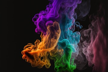  a group of colored smokes on a black background with a black background  with a black background and a red, green, yellow, purple, orange, pink, green, orange smoke.  generative ai