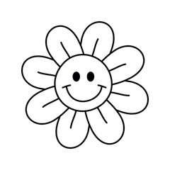 Vector groovy retro flower with face isolated on white background