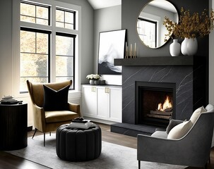 Modern home interior with a fireplace