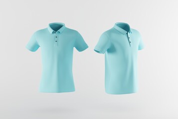 Blue polo shirt on an isolated background. The concept of selling clothes, a polo shirt without prints to complete the content. 3D render, 3D illustration.