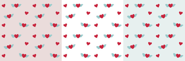 A set of backgrounds for Valentine's Day. A heart with wings