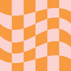 Vector seamless pattern of orange groovy retro chessboard texture isolated on pink background