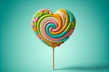 Colorful heart shaped lollipop, soft isolated background, valentines day, love, generative ai