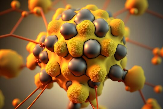 Sulfur molecule structure close up shot. AI generated.