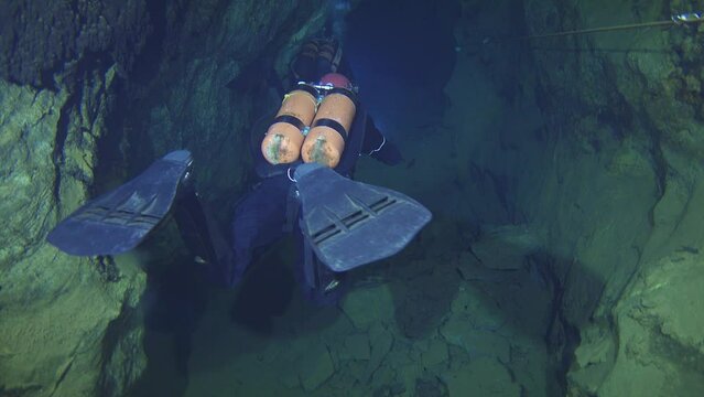 Cave Diver. Rakoczi Cave Aggtelek National Park in Hungary