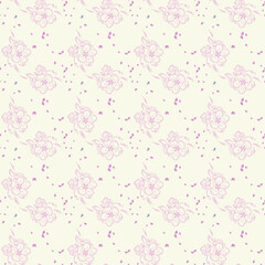 Seamless pattern of pink flowers. Hand drawn doodle cherry blossom. Design for background, fabric, print, paper, wrapping paper, cover, postcard, backdrop.