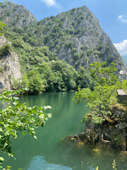 northern macedonian skopje the matka canyon, a touristic popular lake view, 2022 - obrazy, fototapety, plakaty