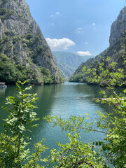 northern macedonian skopje the matka canyon, a touristic popular lake view, 2022 - obrazy, fototapety, plakaty