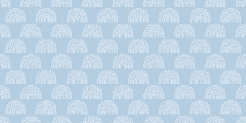 Rainbow line seamless pattern illustration. Abstract baby blue rainbows in childish freehand style for children or cute background design. © Dedraw Studio