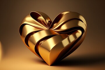Heart made of gold ribbon - obrazy, fototapety, plakaty