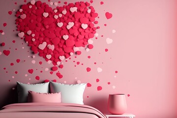 Wallpaper in the bedroom with confetti hearts