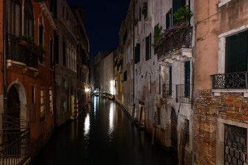 Venice canals and streets at night