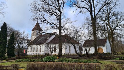 Very old Lutheran church in the Latvian village of Sabile in winter 2023