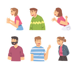 Amused Man and Woman Character Talking and Laughing Having Cheerful Mood Vector Set