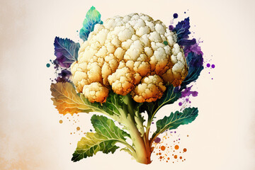 close-up of cauliflower in an aquarelle style, ai generated