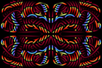Beautiful colourful gradient flowers line art of traditional abstract symbol batik dayak ornament design template elements