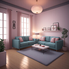 Fototapeta na wymiar Realistic 3D isometric view livingroom interior, AI generated image