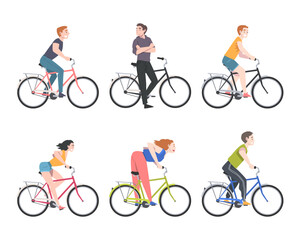 Happy People Characters on Bicycle Enjoying Vacation or Weekend Activity Vector Illustration Set