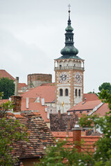 Fototapeta na wymiar The church Tower and steeple of St Wenceslas in the town of Mikulov, Czech Republic